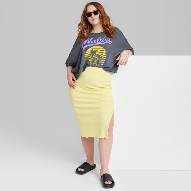 Women's Ascot + Hart Rib Knit Graphic Skirt - Yellow | Target