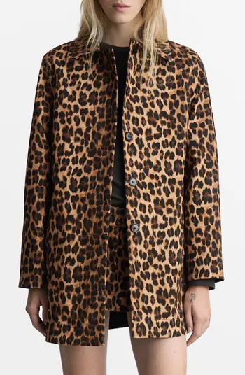 MANGO Leopard Print Stretch Cotton Coat | Nordstrom | Nordstrom