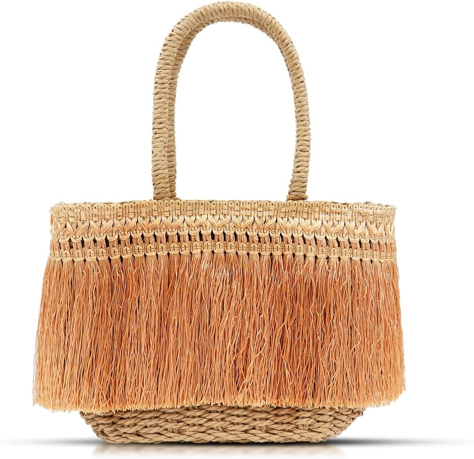 Beach Bag, Tassels Tote Bag for Women, Bohemian Hand-Woven Handbag, Summer Straw Bag Suitable for... | Amazon (US)