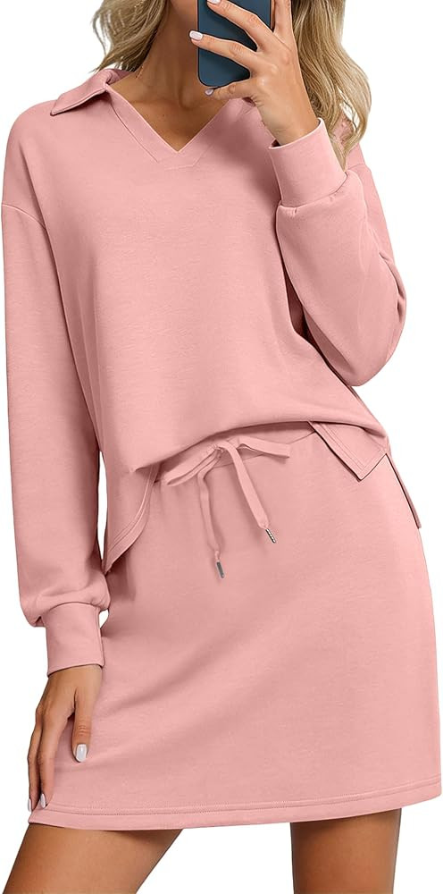 Casly Lamiit Two Piece Sets for Women 2024 Casual Tracksuit Sweatshirt Skorts Matching Set Lounge... | Amazon (US)
