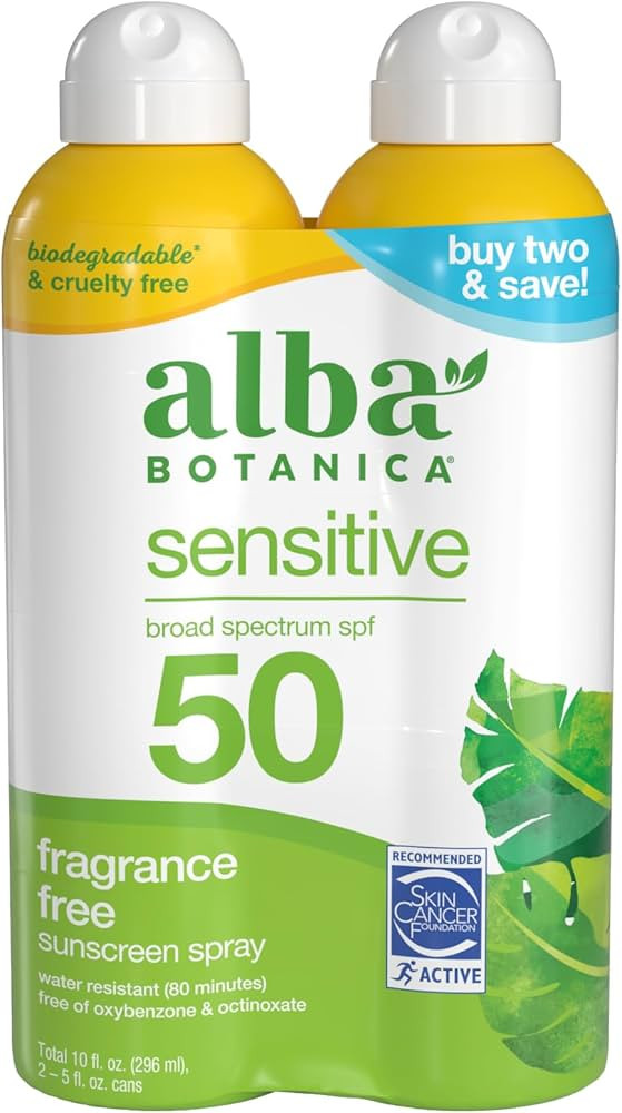 Alba Botanica Sensitive Sunscreen Spray for Face and Body, Fragrance-Free, Broad Spectrum SPF 50,... | Amazon (US)