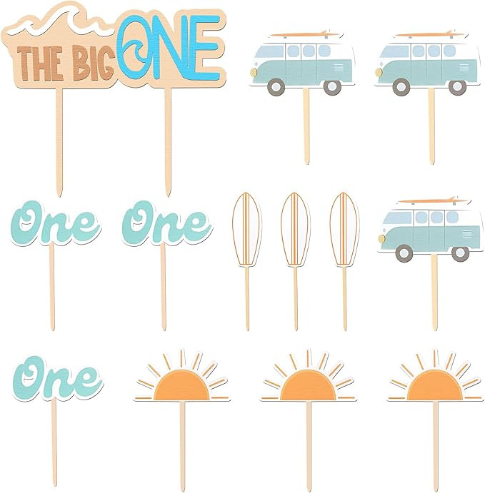 13 Pcs the Big One Cake Topper Wooden 1st Birthday Decorations Cupcake Photo Props for First Anni... | Amazon (US)