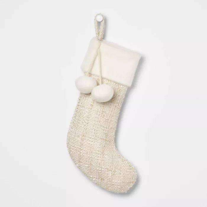Metallic Tweed Christmas Stocking Ivory/Gold with Faux Fur Cuff - Wondershop™ | Target