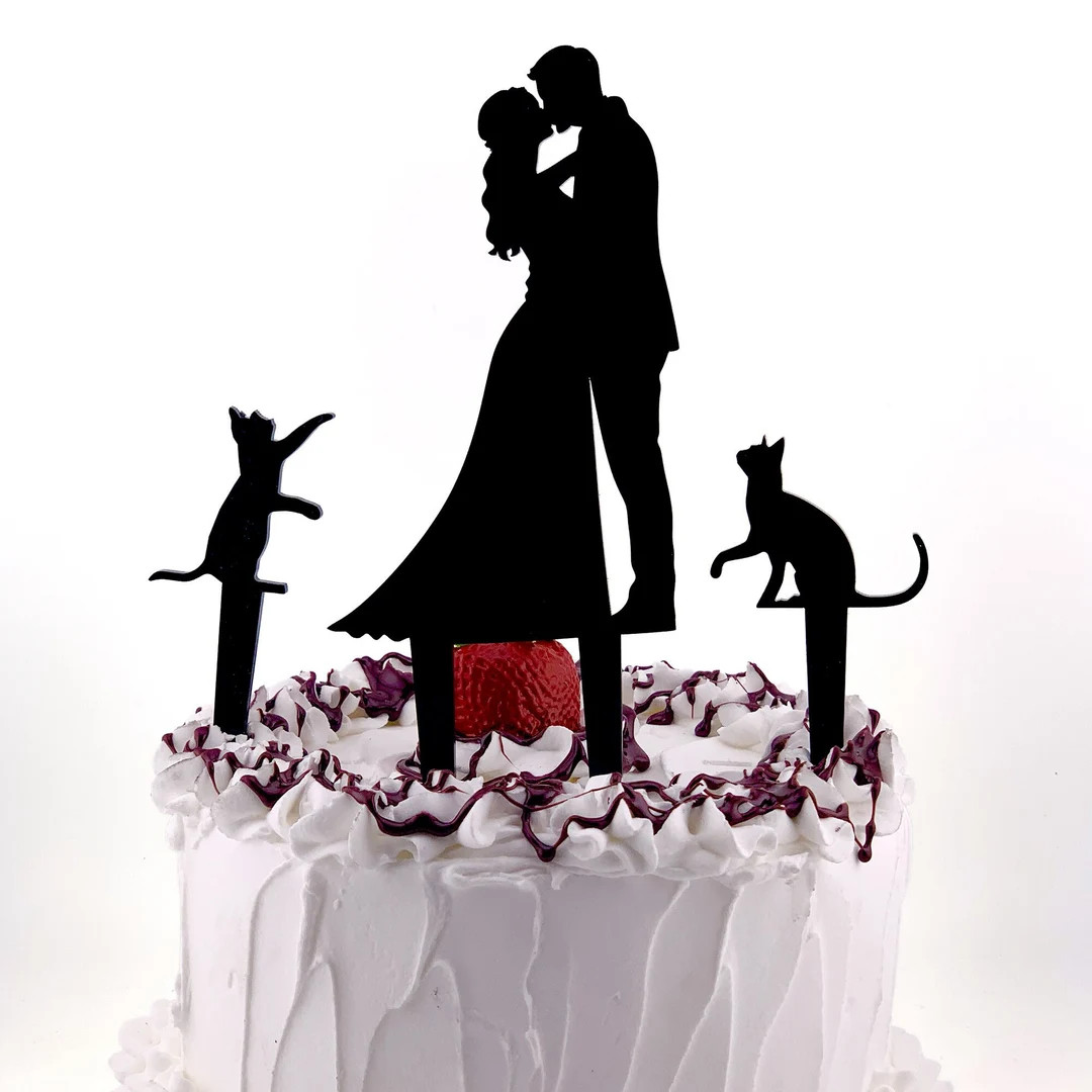 Wedding Cake Topper With Cats, Silhouette Cake Topper With Two Cats, Cats Cake Topper, Wedding Ca... | Etsy (US)
