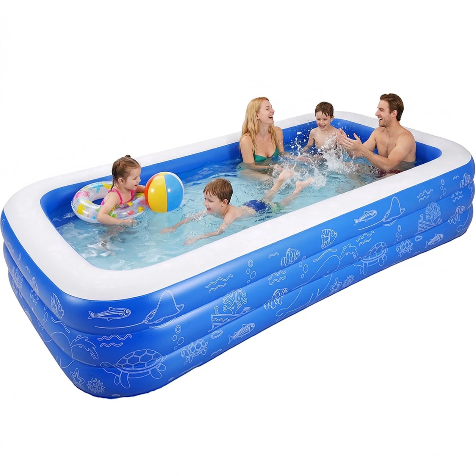 TASKBAY Inflatable Pool with with Canopy, 120''x68''x57'' Oversized Thickened Family Swimming Pool for Kids and Adults, Outdoor, Garden, Blue | Walmart (US)
