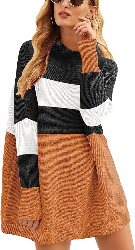 ANRABESS Women Casual Turtleneck Batwing Sleeve Slouchy Oversized Ribbed Knit Tunic Sweaters Pull... | Amazon (US)