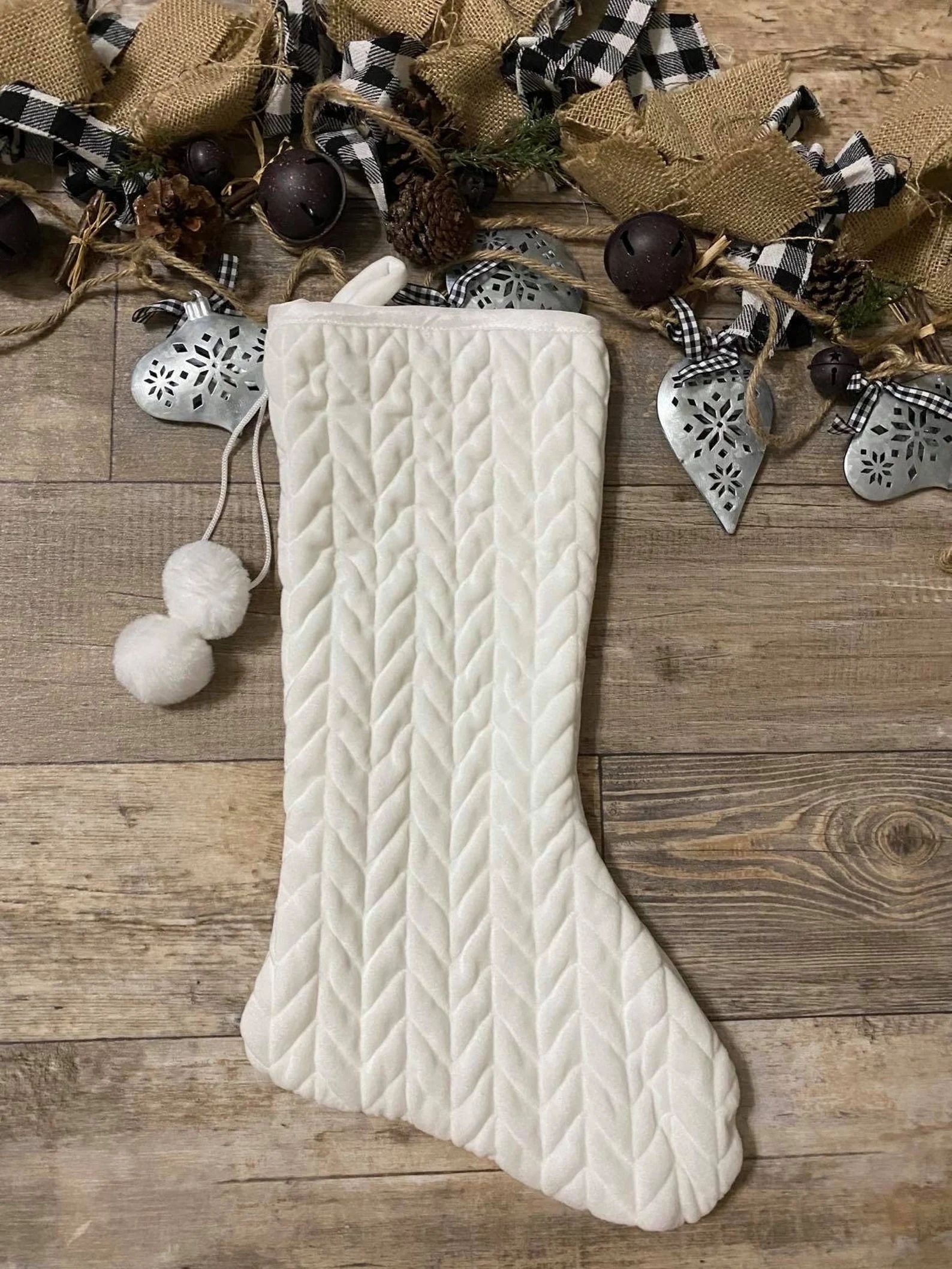 Personalize White Velvet Quilted Stocking, Soft White velvet Quilted Stocking, embroider Stocking... | Etsy (US)