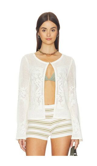 525 America Marigold Mesh Stitch Sweater Jacket in Ivory. - size XL | Revolve Clothing (Global)
