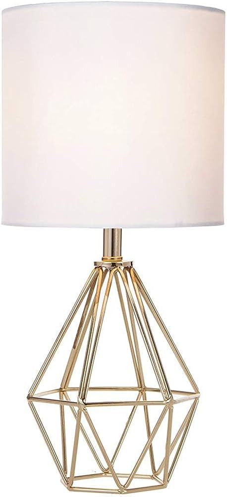 COTULIN Gold Modern Hollow Out Base Bedroom Small Table Lamp,Bedside Nightstand Lamp with Geometr... | Amazon (US)