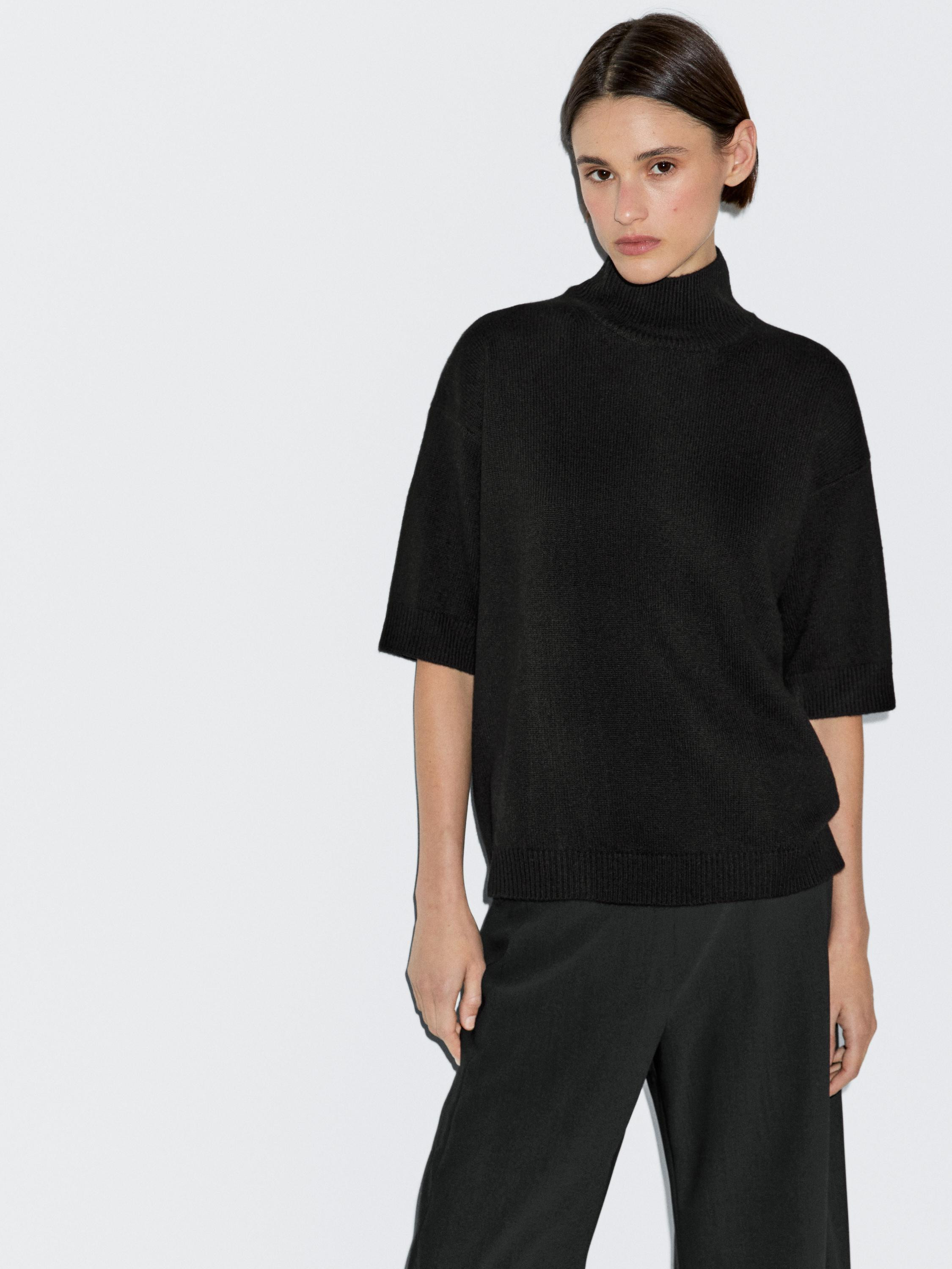 Short sleeve 100% wool knit sweater | Massimo Dutti US