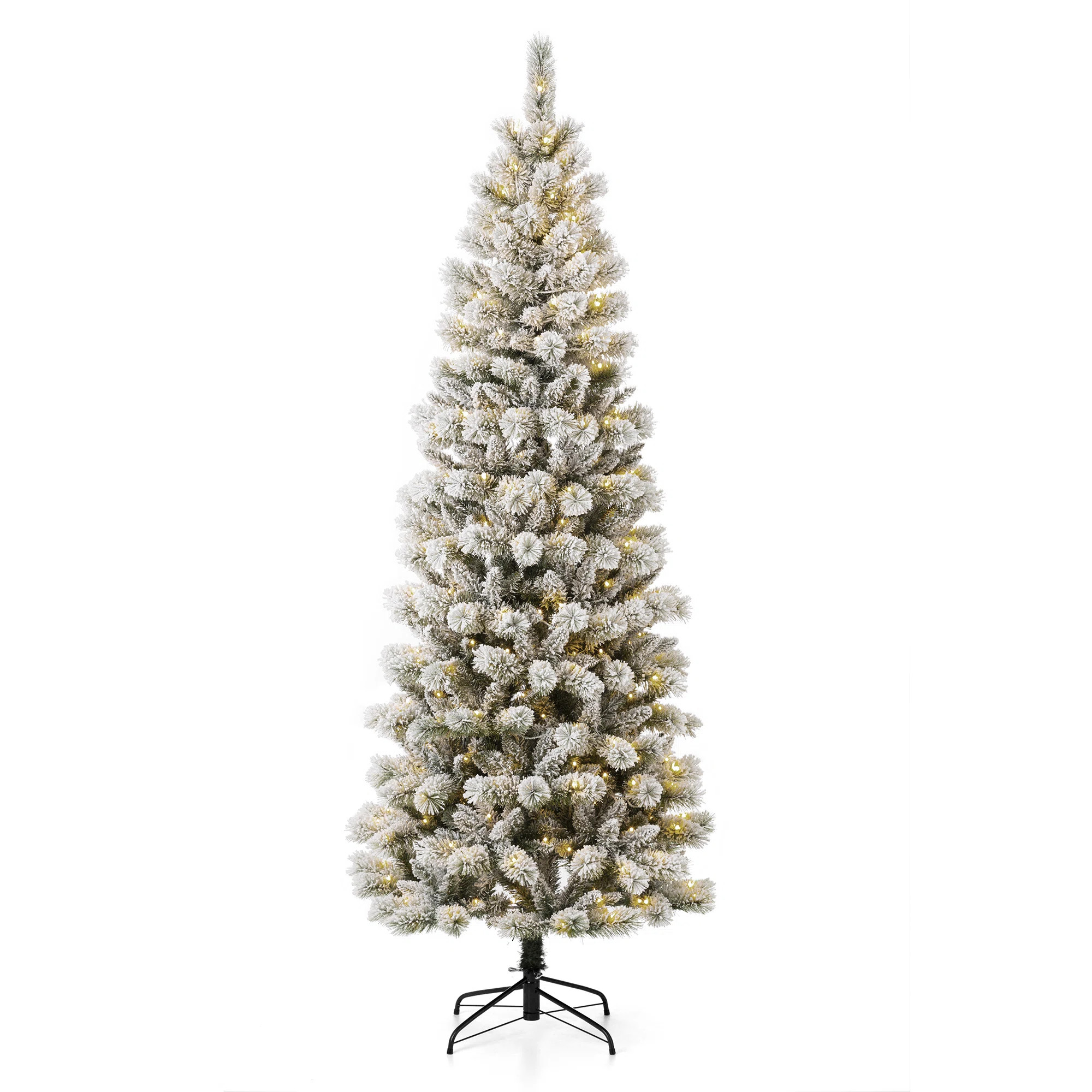 Jhoselyn 7.5ft Slender Flocked/Frosted Pine Christmas Tree with 300 LED Lights | Wayfair North America