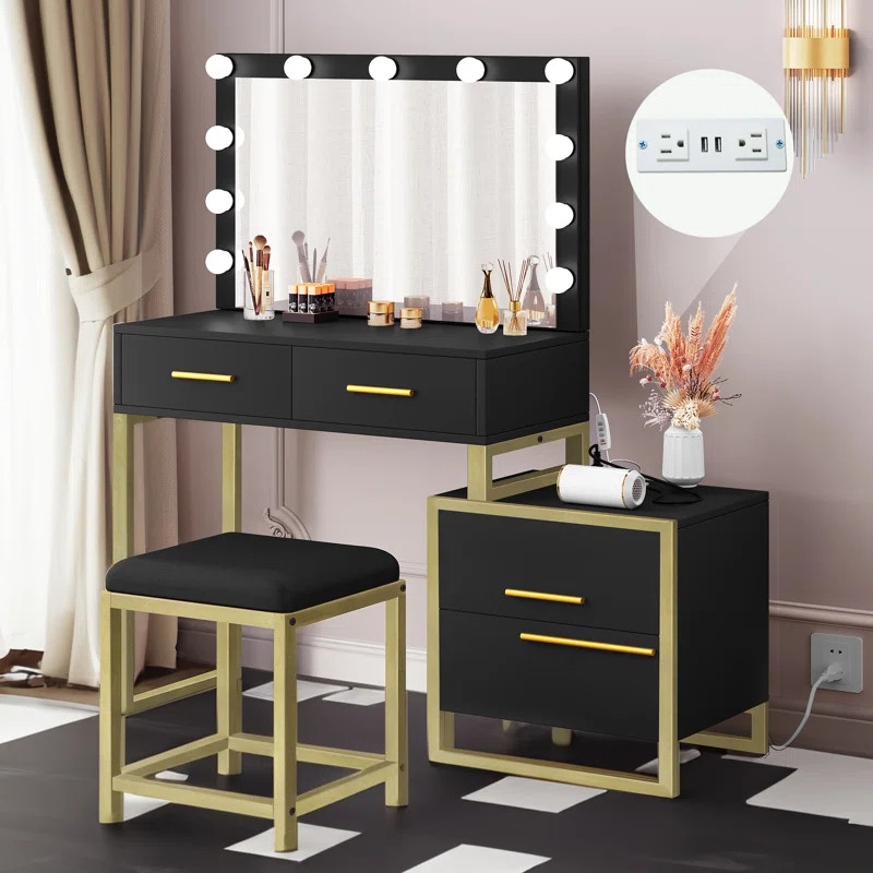 Quenia Makeup Vanity With Usb Power Outlet And Adjustable Brightness Light | Wayfair North America