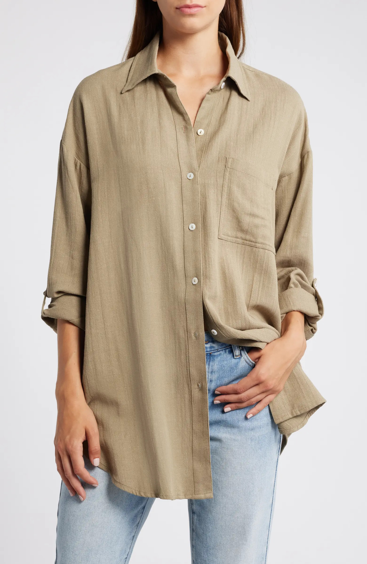 Premium Linen Button-Up Blouse | Nordstrom