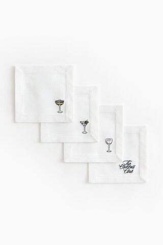 H & M - 4-Pack Embroidered Coasters - White | H&M (US + CA)