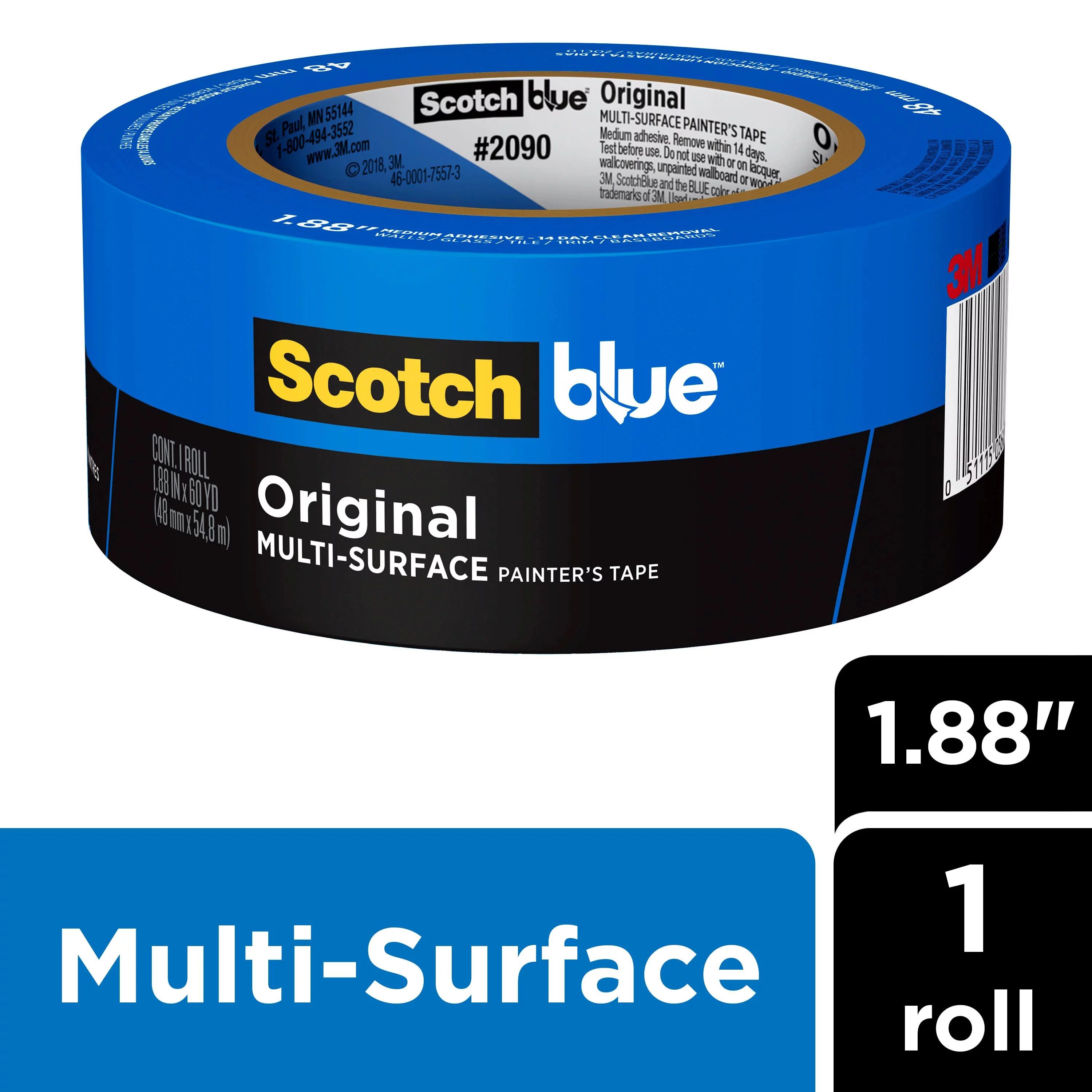 ScotchBlue Original Multi-Surface Painters Tape, Blue, 1.88 inches x 60 yards, 1 Roll | Walmart (US)