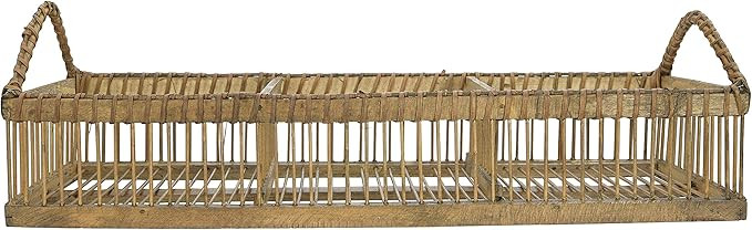 Bloomingville 16.25" L Divided Bamboo 3 Compartments & Handles Napkin Tray, Beige | Amazon (US)