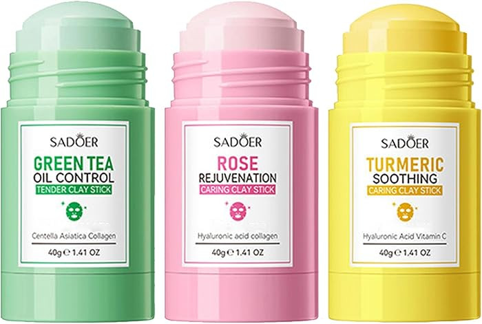 3PCS Green Tea Face Mask, Turmeric Clay Mask Rose Stick For Face, Deep Cleanse Stick Clay Blackhe... | Amazon (US)