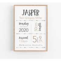 Birth Announcement Stats Sign Details Print Neutral Baby Gift For New Parent Beige Nursery Wall Art Christening Keepsake | Etsy (US)