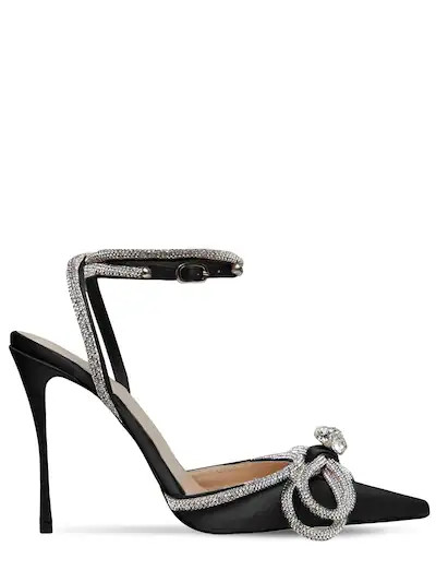 Mach & Mach - 110mm double bow silk satin pumps - Black | Luisaviaroma | Luisaviaroma