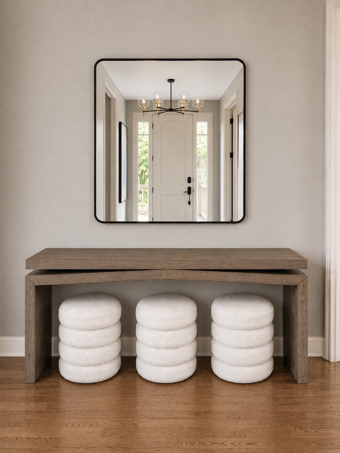 Client update 

Entryway furniture arrived and mirror has been hung. 

Next up is styling.

#LTKHome