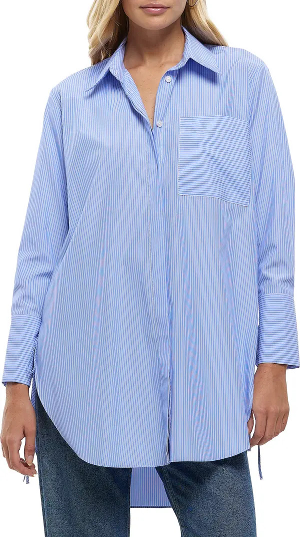 River Island Pinstripe Oversize Side Tie Button-Up Shirt | Nordstrom | Nordstrom