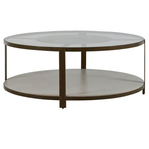 Gabby Marlon Modern Brushed Copper Glass Coffee Table | Kathy Kuo Home
