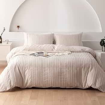 WARMDERN Khaki Boho Duvet Cover Set Queen Size, Striped Textured Tufted Bedding Set, 3 Piece Soft... | Amazon (US)
