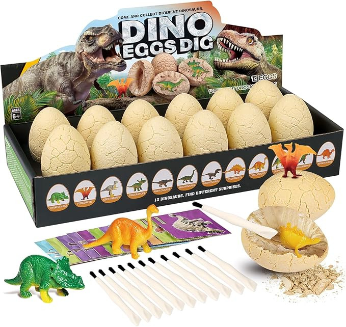Dinosaur Eggs Excavation Dig Kit, 12 Dino Eggs Dig Kit & Surprise Dinosaurs Toys for Kids, Dinosa... | Amazon (US)