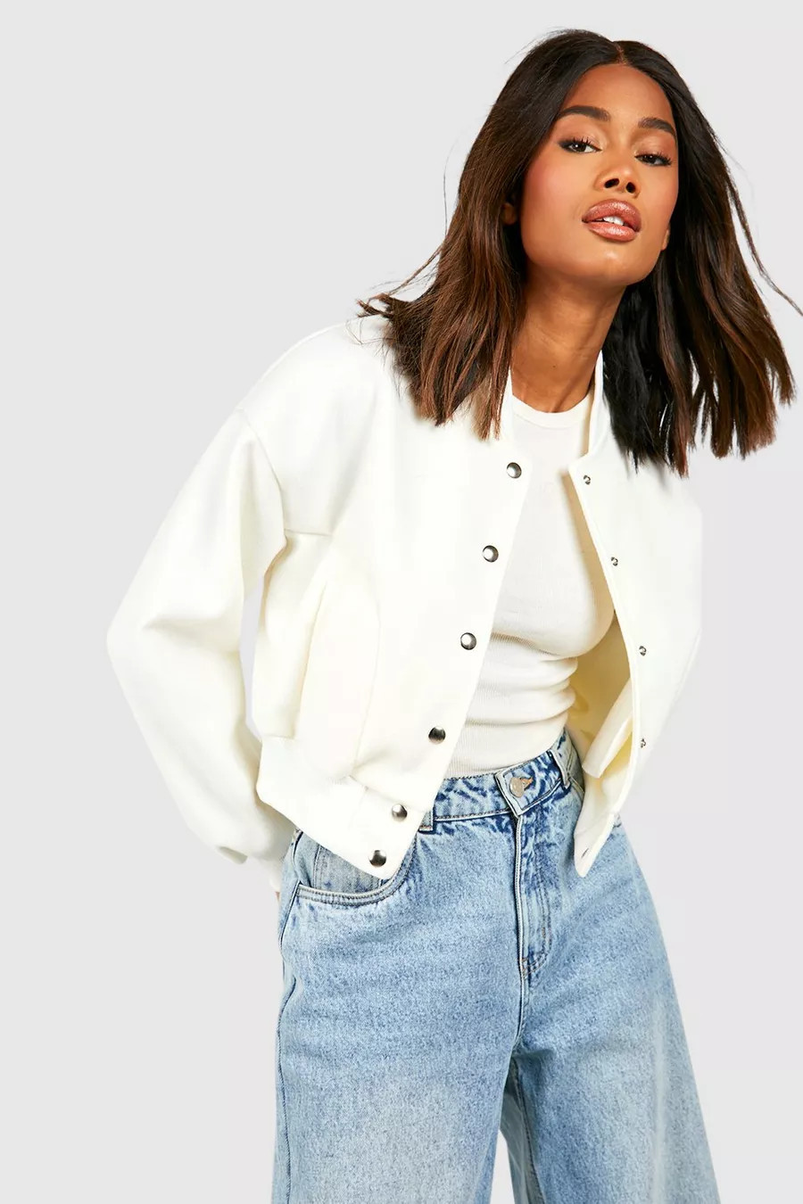 Wool Look Bomber Jacket | boohoo (US & Canada)