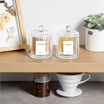 rejomiik 2 Pack Qtip Holder Thick Glass Apothecary Jars with Lid for Bathroom Accessories Vanity ... | Amazon (US)