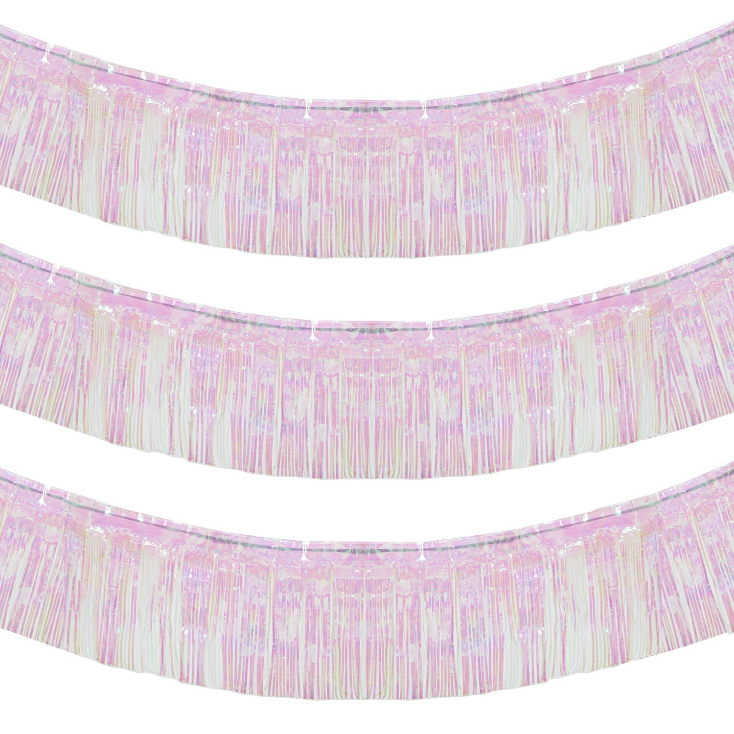 10 Feet by 15 Inch Iridescent White Foil Fringe Garland - Pack of 3 | Metallic Tinsel Banner | Id... | Amazon (US)