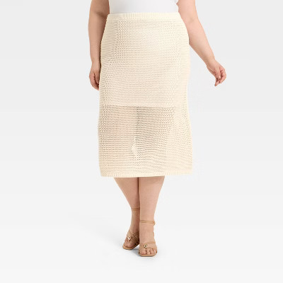 Women's Crochet-Style Pointelle Midi Sweater Skirt - A New Day™ | Target