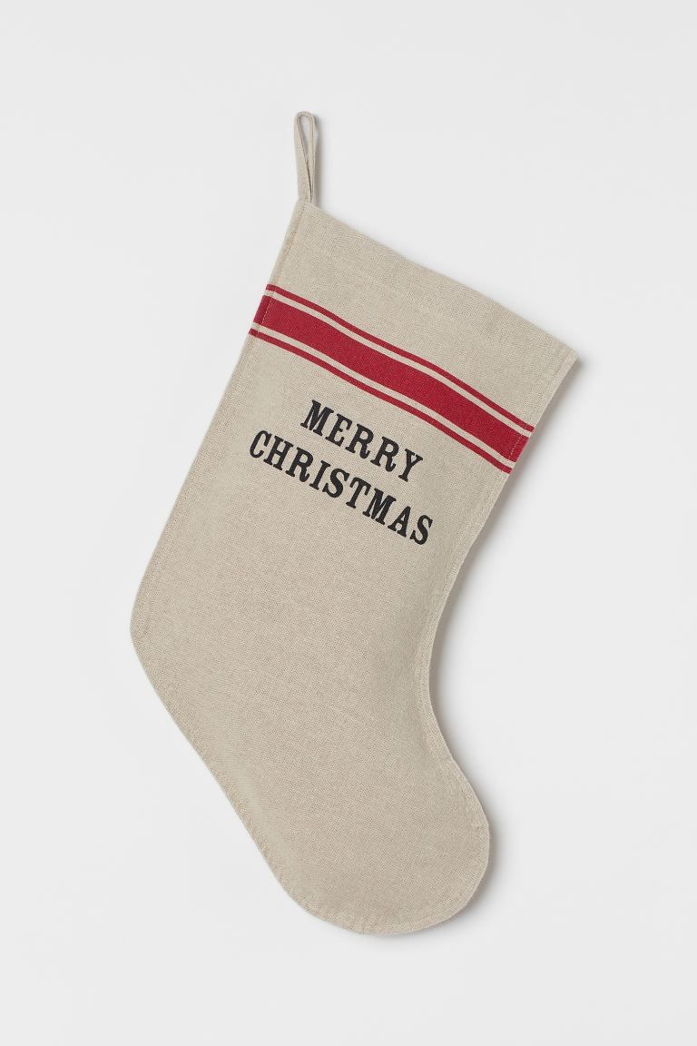 Linen-blend Christmas Stocking - Light beige/Merry Christmas - Home All | H&M US | H&M (US + CA)