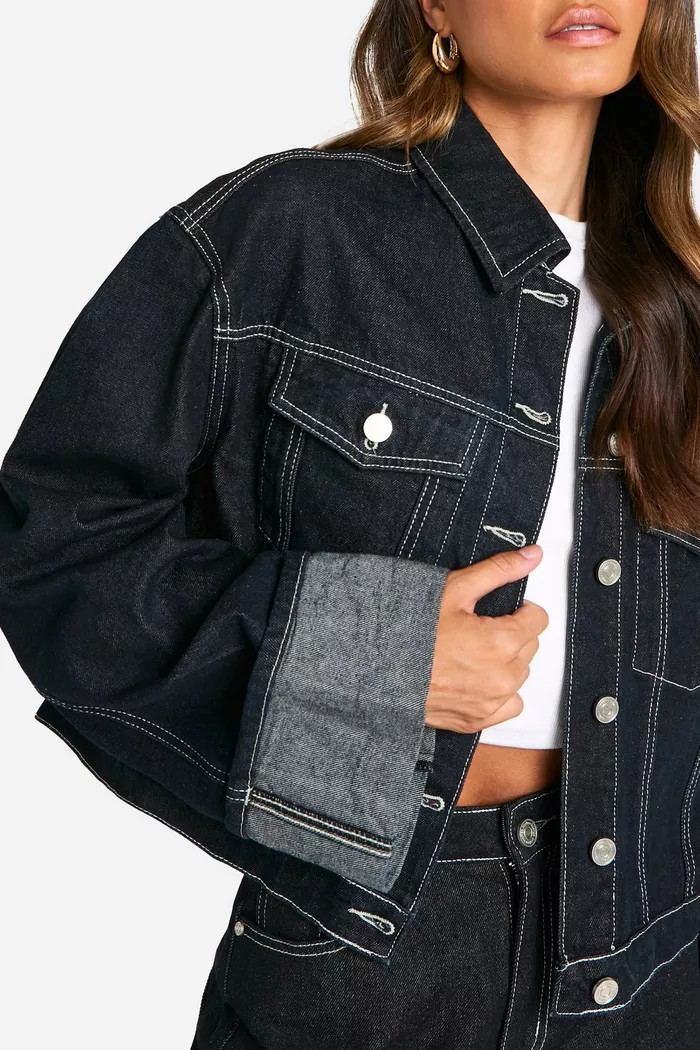 Tall Indigo Deep Turn Up Cuff Denim Jacket | boohoo (US & Canada)