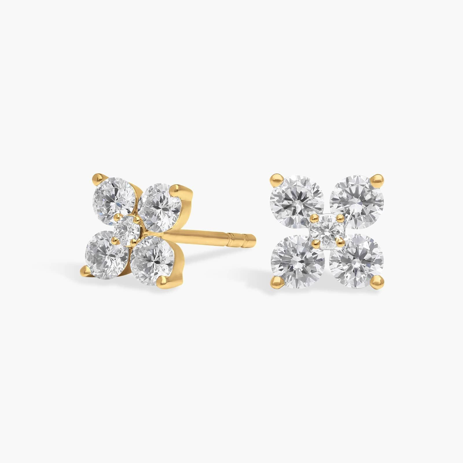 Diamond Flower Stud Earrings with 0.75 CTW Round Cut Lab-Grown Diamonds in 14K Yellow Gold | Blue Nile