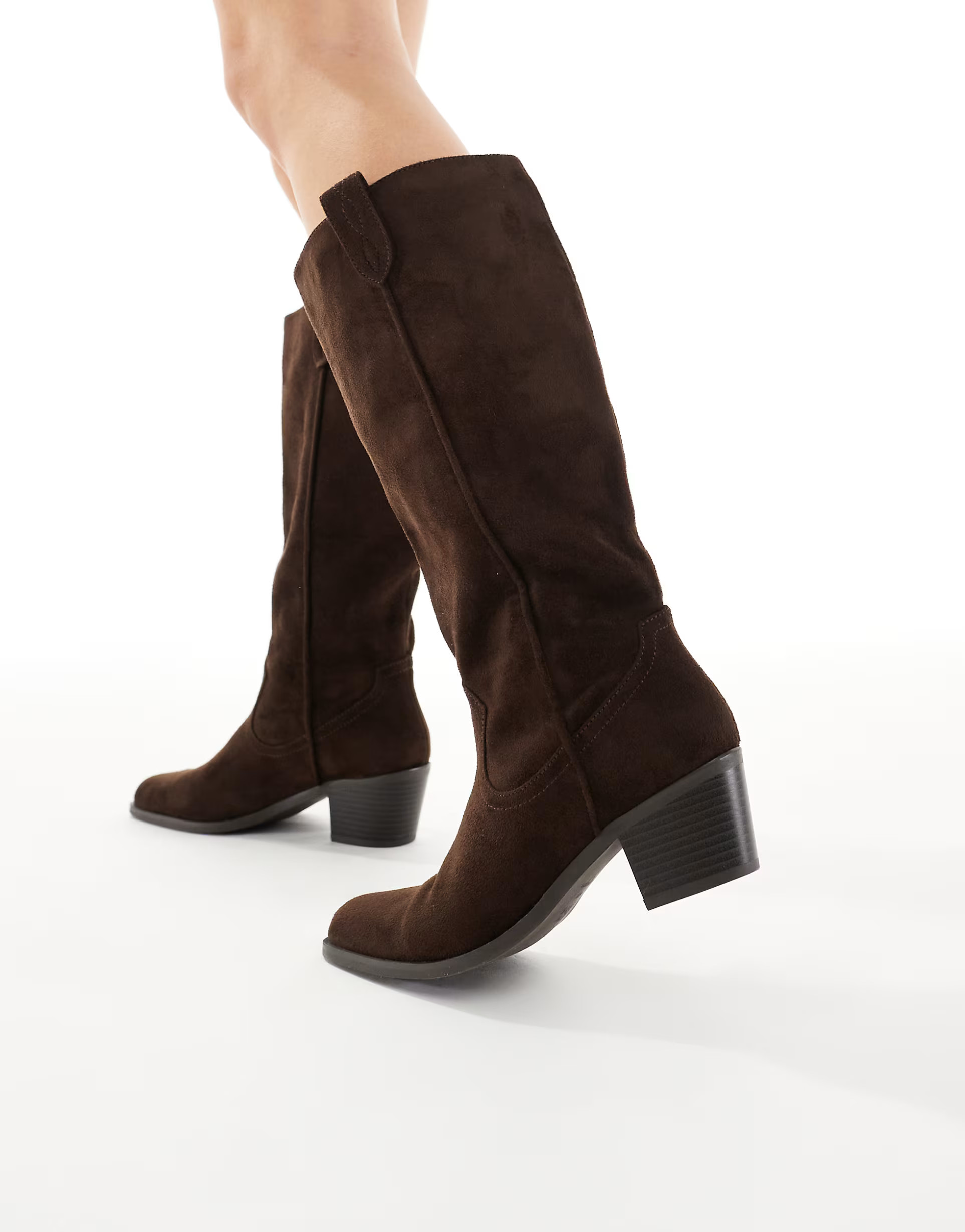 New Look suedette western knee boot in brown | ASOS (Global)