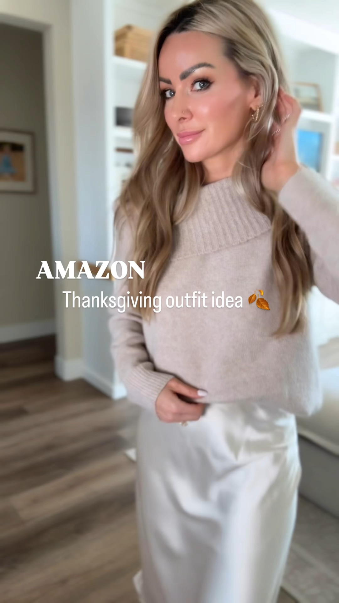 Here is a good Thanksgiving outfit idea from Amazon or even a neutral fall family photos outfit. 
I love this off the shoulder top. It would also look amazing with your denim jeans. 
The satin skirt is a great staple, and you could build so many other outfits with it. These are great affordable outfit staple pieces from Amazon!

#LTKFindsUnder50 #LTKSaleAlert #LTKStyleTip