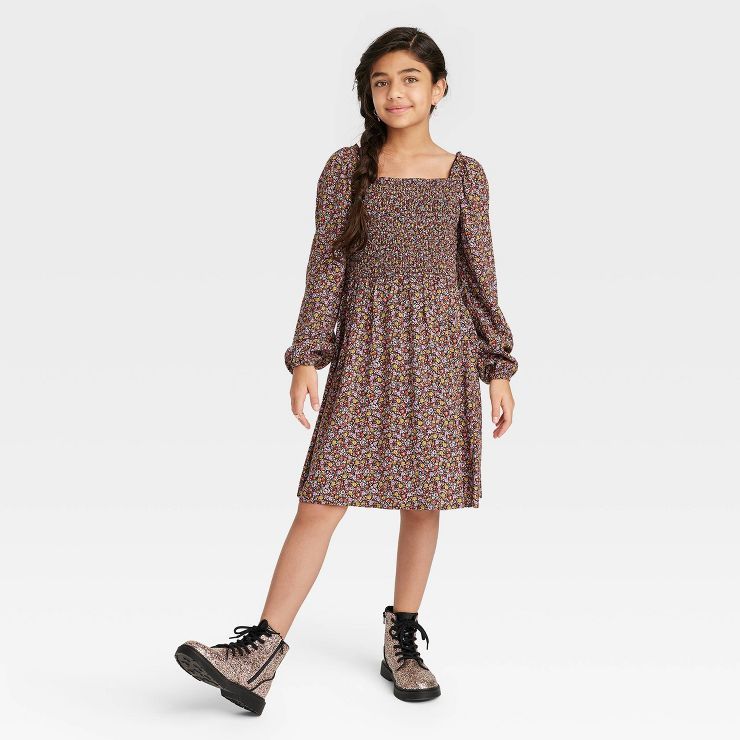 Girls' Smocked Bodice Long Sleeve Dress - art class™ | Target