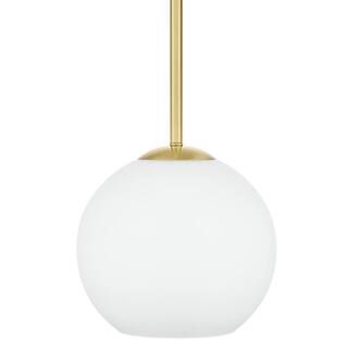 Vista Heights 1-Light Aged Brass Globe Pendant with Opal White Glass | The Home Depot