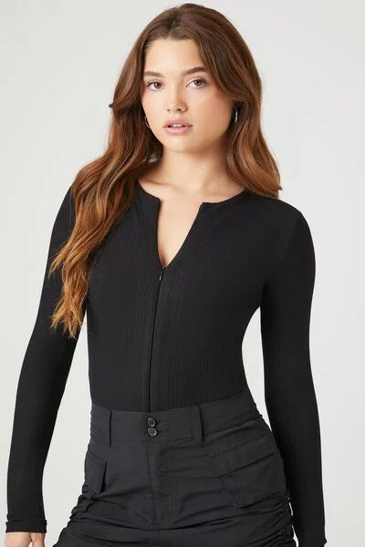 Ribbed Zip-Up Bodysuit | Forever 21 (US)