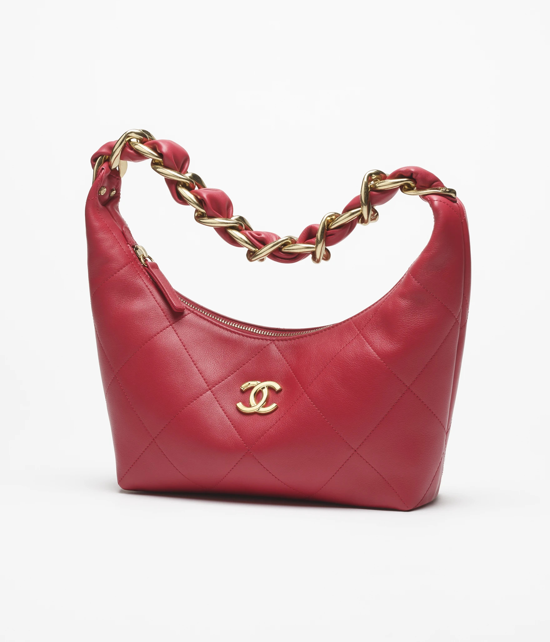 Hobo handbag, Shiny calfskin & gold-tone metal , red — Fashion | CHANEL | Chanel, Inc. (US)
