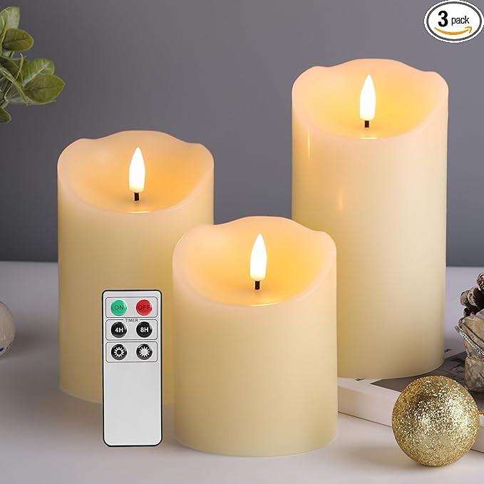 Eywamage Ivory Flameless Pillar Candles with Remote, Flickering Realistic LED Battery Wax Candles... | Amazon (US)