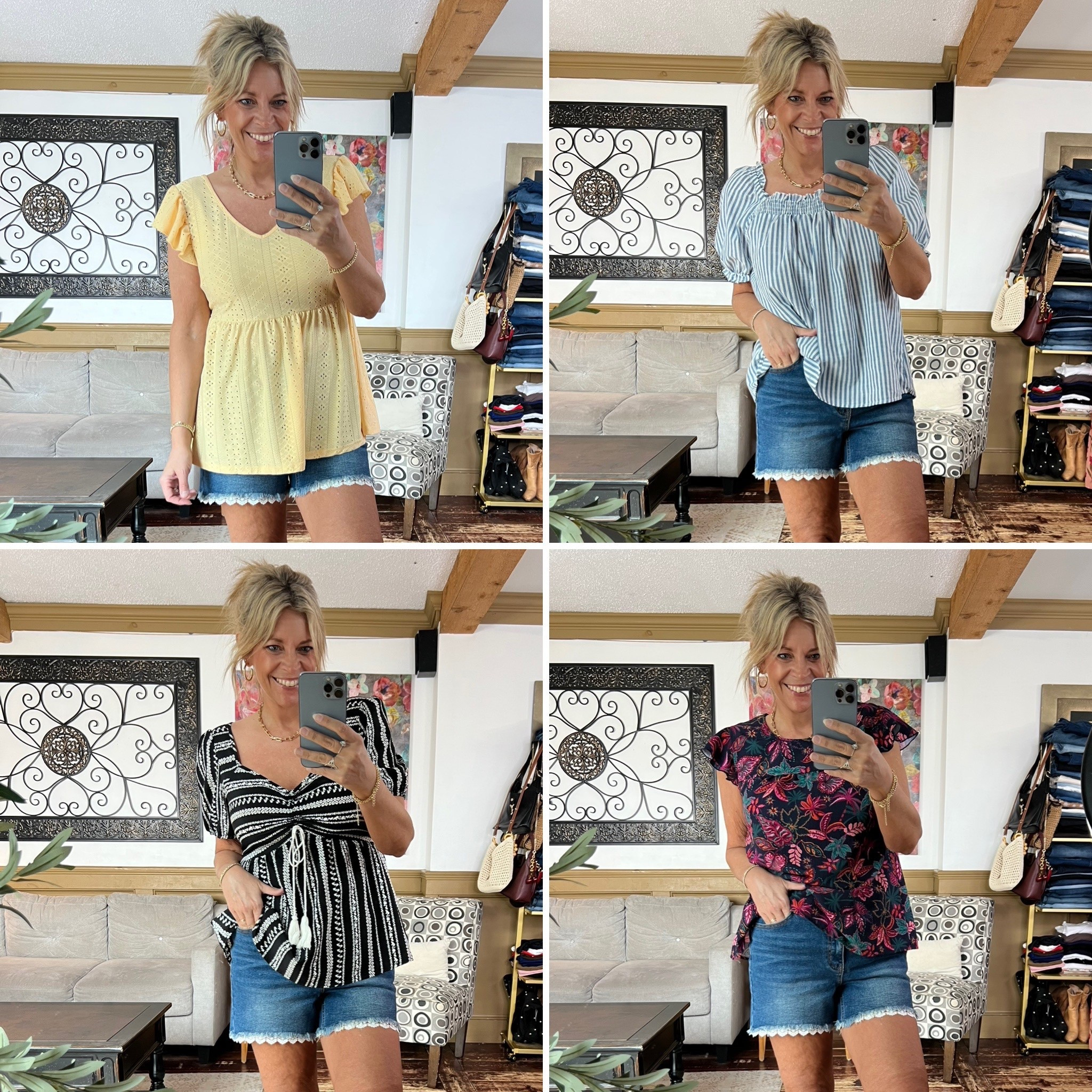 Wearing size 10 in each spring/summer top and the high waisted peek a boo lace shorts

#LTKSeasonal #LTKOver40 #LTKMidsize