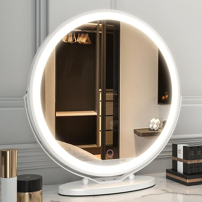 LVSOMT 20" Large Makeup Vanity Mirror with Lights, LED Lighted Circle Mirror, High Definition Rou... | Amazon (US)