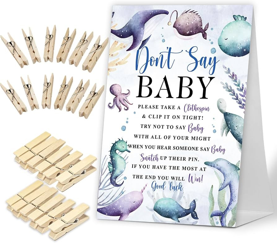 Don't Say Baby Game, Ocean Under The Sea Baby Shower Game Include Baby Shower Sign and 50 Pcs Min... | Amazon (US)