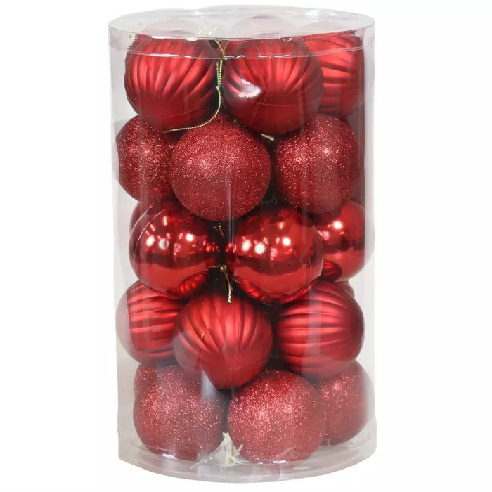 Sunnydaze Indoor Christmas Holiday Tree Shatterproof Bauble Ball Ornaments with Hooks - 2" - Red ... | Target
