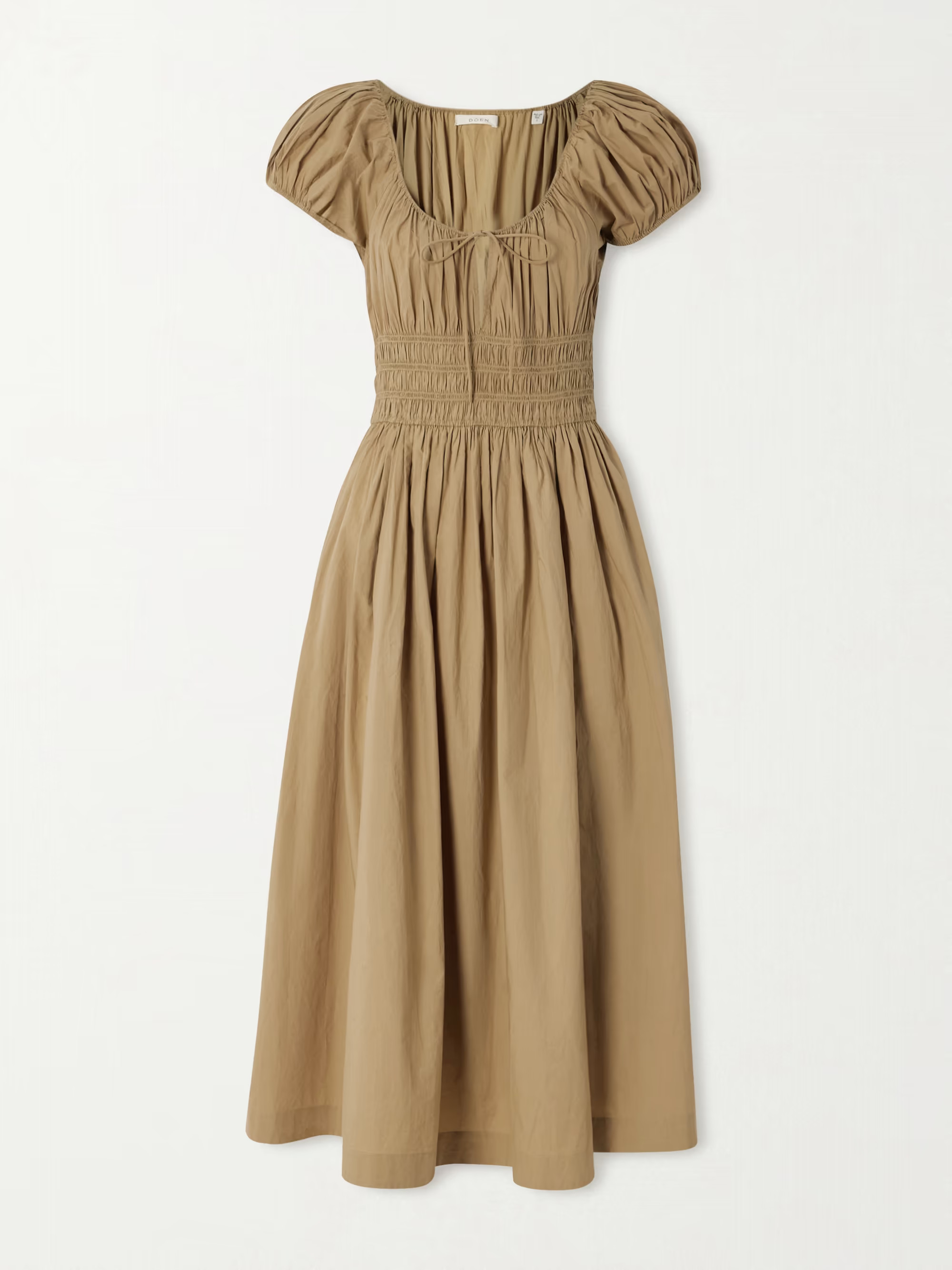 Quinn tie-detailed shirred cotton-poplin midi dress | NET-A-PORTER APAC