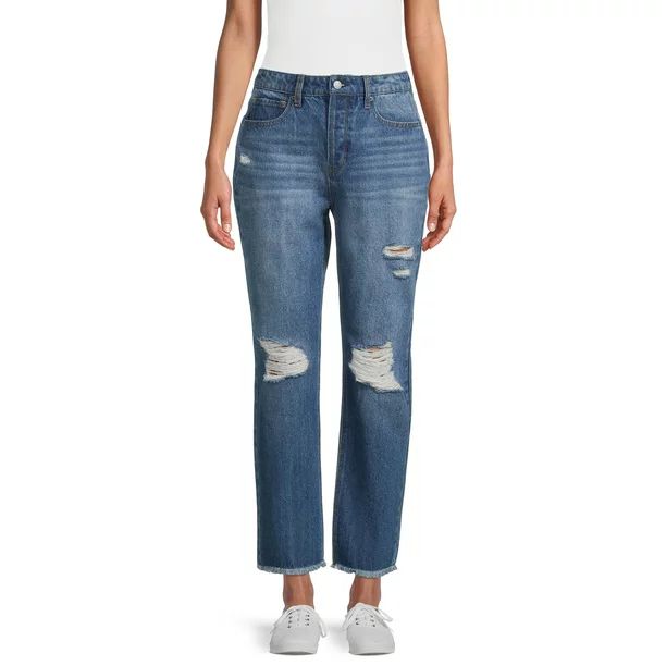 Vanilla Star Women's Juniors 90s Boyfriend Ripped Jeans - Walmart.com | Walmart (US)