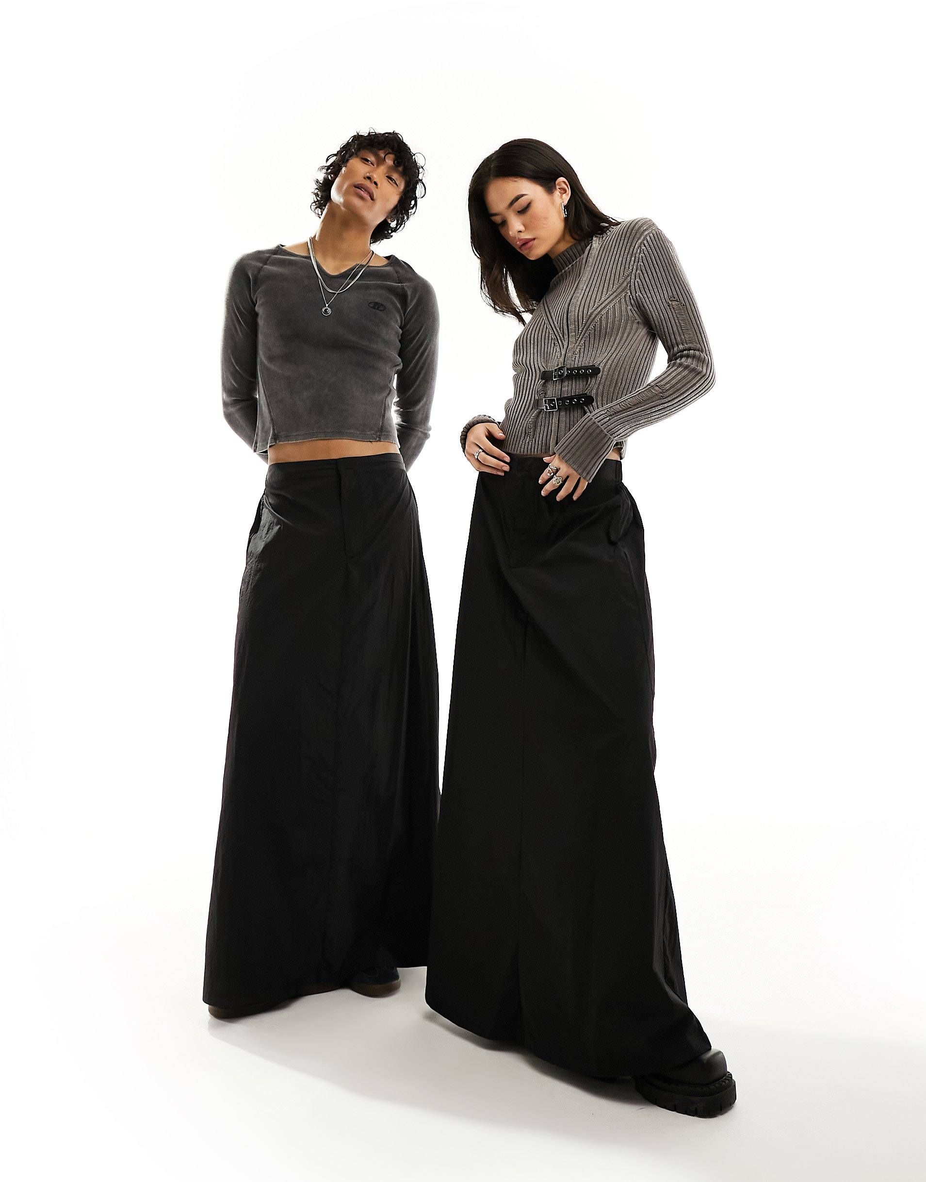 Reclaimed Vintage genderless maxi skirt in black nylon | ASOS (Global)