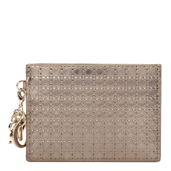 Metallic Micro-Cannage Lady Dior Card Holder Gold | Fashionphile